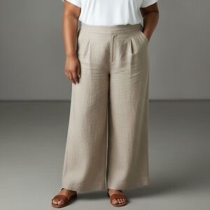Ella Moss Linen Capri Pants Size XXL 2XL Womens Tan Wide Leg Boho Pockets NWT